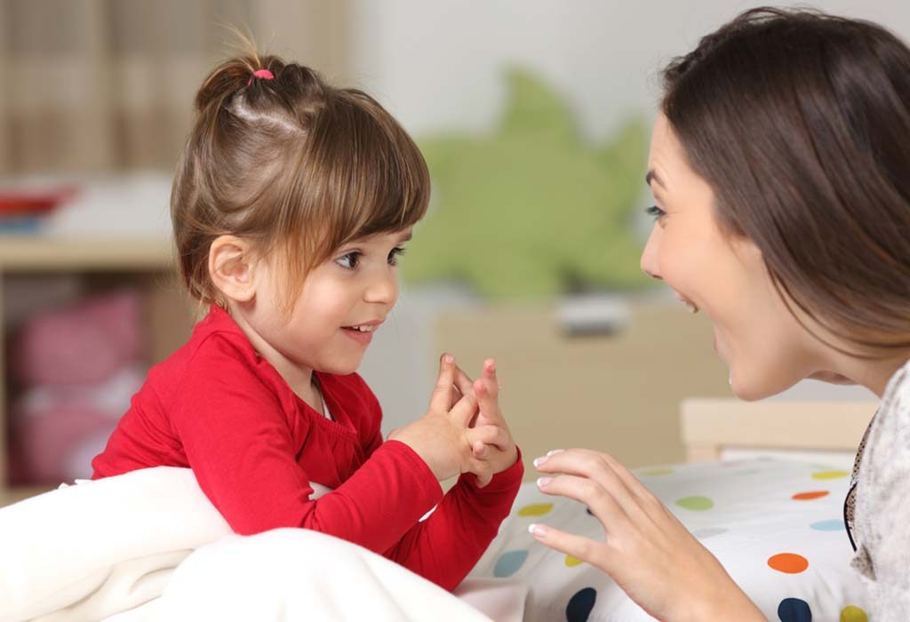 Mother and daughter talking to each other