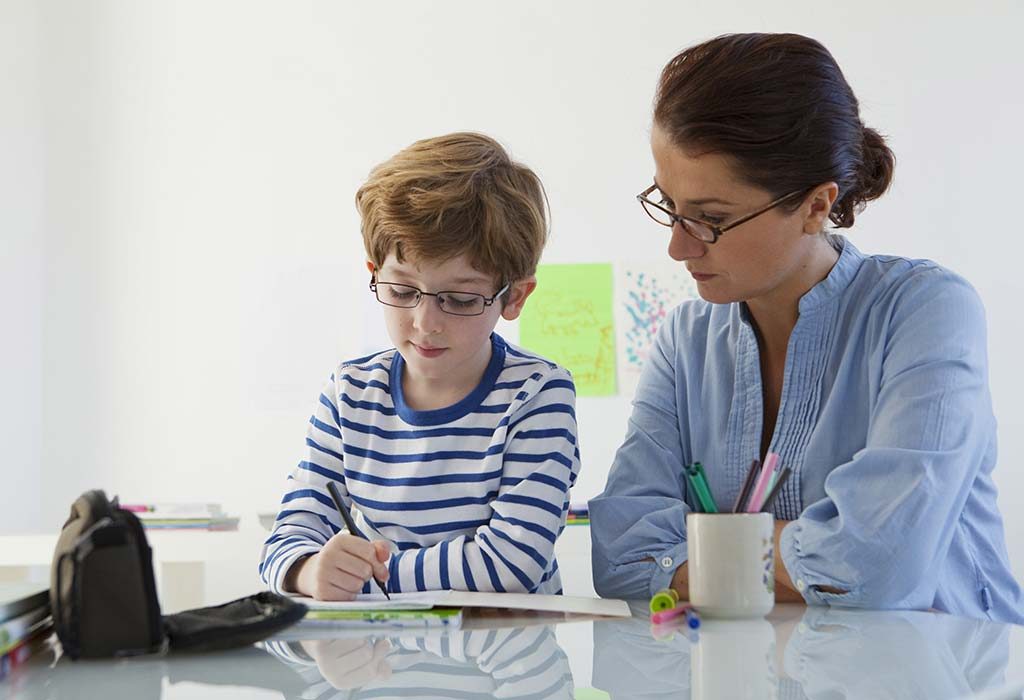 child taking test