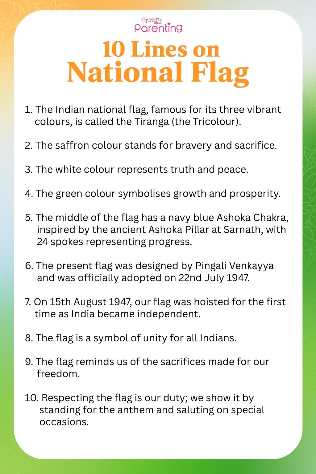 10 Lines on National Flag of India